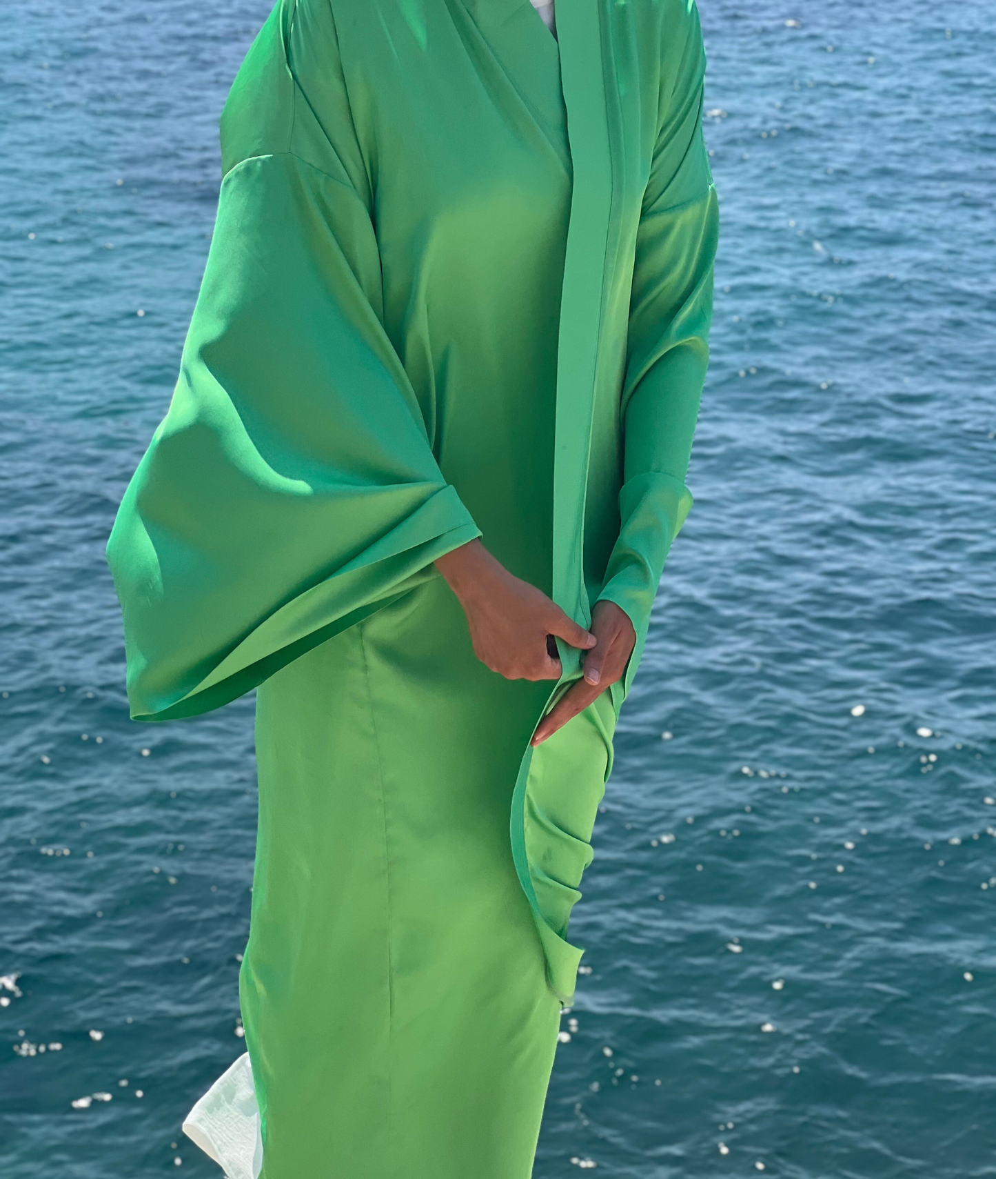 KIMONO VERT SATIN DE SOIE