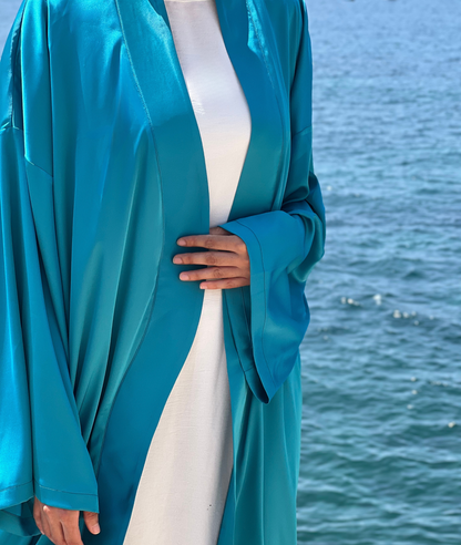 KIMONO BLEU SATIN DE SOIE